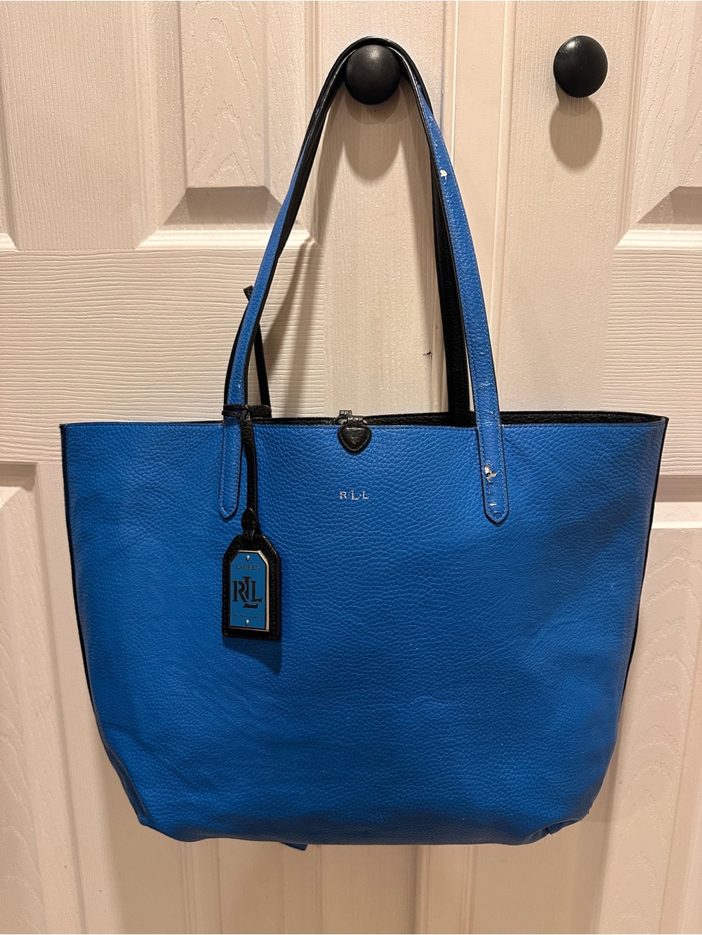 Lauren Ralph Lauren Black & Blue Reversible Faux-Leather Tote Bag - Picture 3 of 8